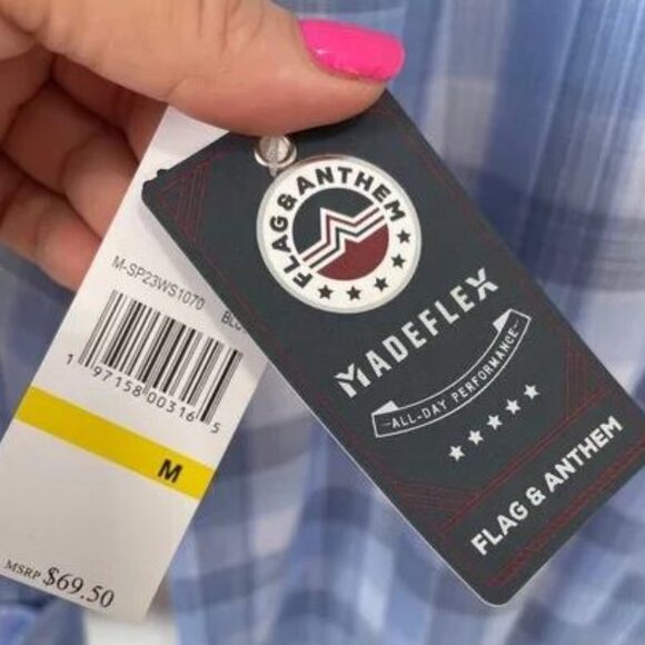 NWT Flag and Anthem MadeFlex Mens M Blue Plaid Button Down Shirt Stretch Wicking - Picture 4 of 6